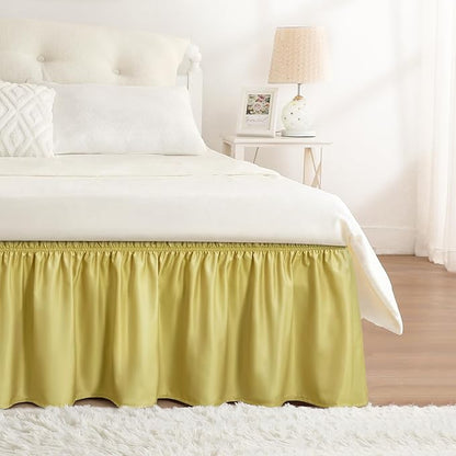 RIMELA Bed Skirt Queen Size Champagne Green 15 Inch Drop, Wrap Around Elastic Bedskirt, Dust Ruffle for Adjustable Bed Base Soft Durable Fabric Machine Washable Easy to Install Bed Skirts