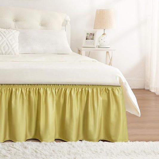 RIMELA Bed Skirt Queen Size Champagne Green 15 Inch Drop, Wrap Around Elastic Bedskirt, Dust Ruffle for Adjustable Bed Base Soft Durable Fabric Machine Washable Easy to Install Bed Skirts