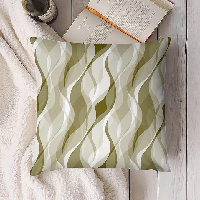 Light Green Throw Pillow Covers Abstract Ombre Light Green and Grey Striped Decorations for Bedroom Living Room Farmhouse Sofa Pillows Bed Couch 16x16 Inch
