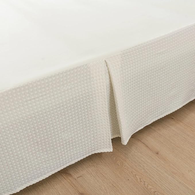 Full Bed Skirt - Bed Skirts 12 Inch Drop with Split Corners, Ivory Pleated Waffle Weave Bed Skirt, Tailored Dust Easy Fit, Machine Washable (12" Full)