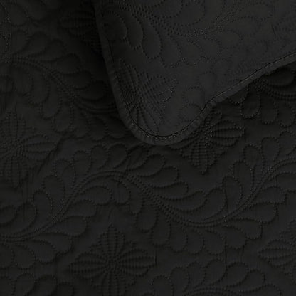 Easy-Going Twin Size Reversible Quilt Set with 1 Quilt and 1 Pillow Sham, Soft Bed Quilt Cover, Water Resistant Lightweight Microfiber Bedspread, Stain Resistant, Olive Leaf-Black/Beige