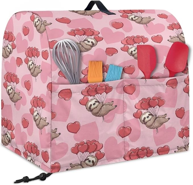 Funny Sloth with Hearts Mixer Cover Stand Mixer Dust Proof Covers with Handle and Front Pockets Kitchen Aid Mixer Cover for 4.5-5 Qt Mixer,Kitchen Coffee Maker Toaster Machine Dust Cover