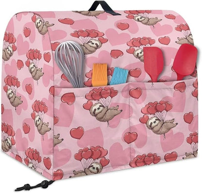 Funny Sloth with Hearts Mixer Cover Stand Mixer Dust Proof Covers with Handle and Front Pockets Kitchen Aid Mixer Cover for 4.5-5 Qt Mixer,Kitchen Coffee Maker Toaster Machine Dust Cover