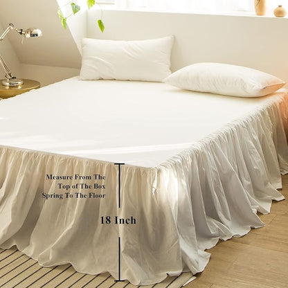 BISELINA French Linen Bed Skirt with Pleated Frills 18-Inch Tailored Drop Natural Flax Cotton Blend Dust Ruffle Soft Cozy Farmhouse Bedding (18" King, Ruffle White)