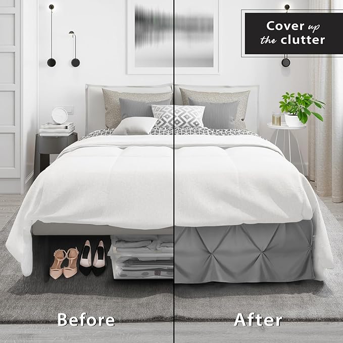 Nestl Dark Grey Bed Skirt Cal King Size, Pinch Pleat Cal King Bed Skirt, 14" Inch Drop Cal King Bedskirt, Hotel Quality Grey Bed Skirts, Microfiber Bedskirt for Cal King Bed, Grey Cal King Bed Skirt