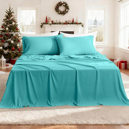 Holtel Luxury Twin Size Sheet Set - 3 Piece Soft Microfiber Sheets for Twin Size Bed, 16" Deep Pocket Easy Care Wrinkle Free Cooling Bedding Sheet and Pillowcase Set, Turquoise