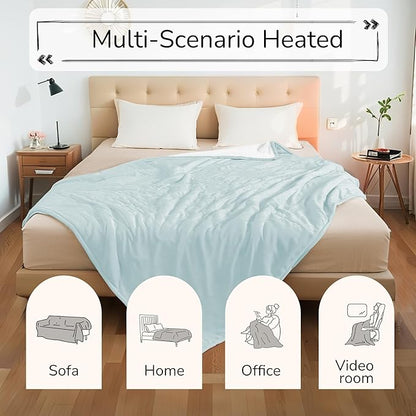 Electric Heated Blanket King Size 90"x100" - Dual-Sided with Microplush & Sherpa Fabric, 4 Heat Settings & 10 Hours Auto Off, Dual Controller, Machine Washable - Light Green