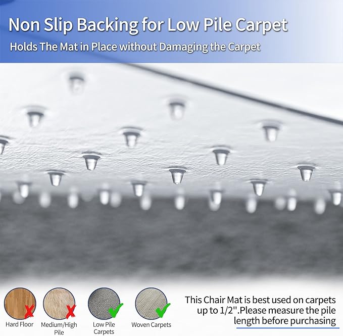 Amyracel Office Chair Mat for Low Pile Carpets, 53” x 45” Office Mats for Rolling Chairs, Clear Desk Chair Mat for Carpeted Floors, Easy Glide Floor Protector for Desk Chair