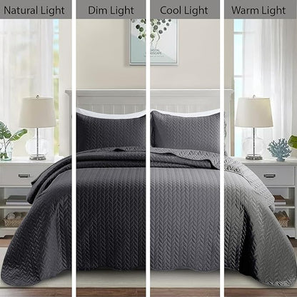 IR Imperial Rooms 8 Pack California King Quilt Bedding Set (118"x106") - Bulk Wholesale for Hotels, Guest Bedroom & Airbnbs - Lightweight Microfiber Reversible Embossed Quilts Bedspread (Charcoal)