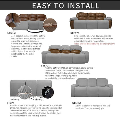 Easy-Going 8 Pieces Recliner Sofa Stretch Sofa Slipcover Sofa Cover Furniture Protector Couch Soft with Elastic Bottom Kids, Spandex Jacquard Fabric Small Checks Light Gray