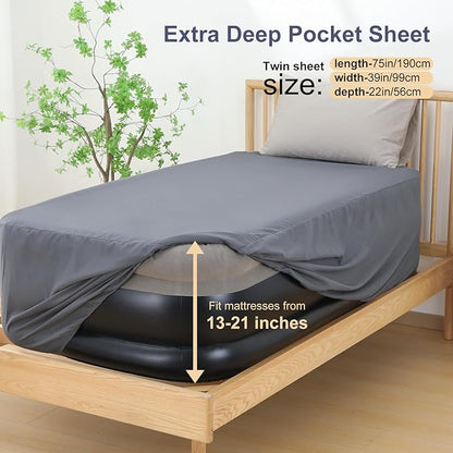 Lewondr Extra Deep Pocket Twin Sheet for Air Mattress, Twin Sheets Deep Pocket Bed Sheet with All-Round Rubber Band, Sanded Fabric Mattress Sheet and Enveloped Opening, Fit with 13-21 in, Bed Sheet