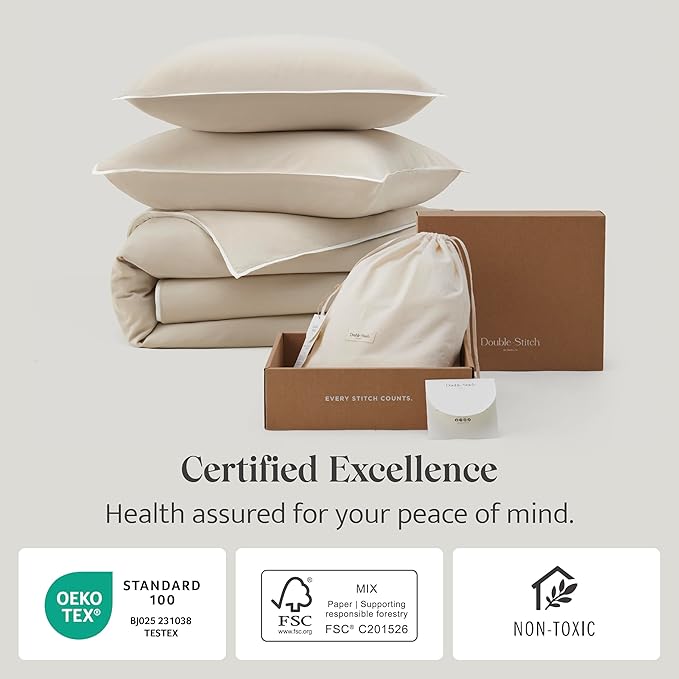 Double Stitch Cotton Tencel Duvet Cover - Queen Size Comforter Cover, Luxury & Soft Eucalyptus Lyocell Bedding Set for Hot Sleepers, Cooling & Breathable, Button Closure, Sandstone Contrast, 90"x90"