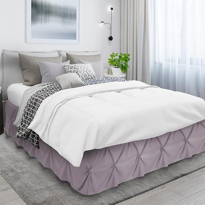 Nestl Dusty Purple Bed Skirt Cal King Size, Pinch Pleat Cal King Bed Skirt, 14" Drop Cal King Bedskirt, Hotel Quality Bed Skirts, Microfiber Bedskirt for Cal King Bed, Dusty Purple Cal King Bed Skirt