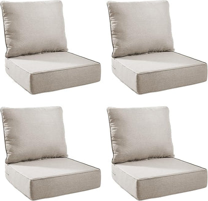 Outdoor Cushion Set for Furniture Patio Furniture, UV Resistant, Water Resistant - 6 Inch Thick Foam Garden Cushions– 24x24 Inch Patio Seat Covers for Chair/Sofa/Couch | Beige | 4-Pack |