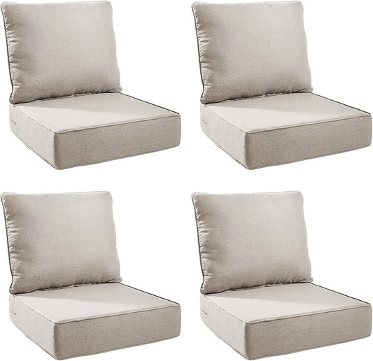 Outdoor Cushion Set for Furniture Patio Furniture, UV Resistant, Water Resistant - 6 Inch Thick Foam Garden Cushions– 24x24 Inch Patio Seat Covers for Chair/Sofa/Couch | Beige | 4-Pack |