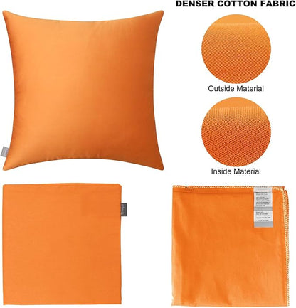 Thmyo 4-Pack 100% Cotton Comfortable Solid Decorative Throw Pillow Cases Square Cushion Cover Pillowcases Thanksgiving DIY Throw Pillow Covers for Sofa Bed Car(20x20 inch/50x50cm,Fall Orange)