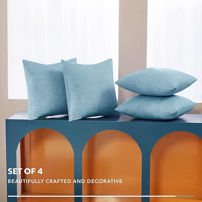 Deconovo Decorative Throw Pillow Covers - Set of 4 Soft Linen Cushion Covers, 18x18 Inch, Green & Machine Washable Pillowcases for Sofa, Bedroom, Living Room Décor, Coral Green,COVERS ONLY, No Inserts