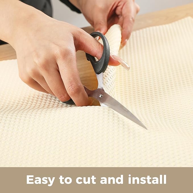 100% EVA Shelf Liner for Kitchen Cabinet, 12" x 120" Drawer Liners Non Adhesive Non Slip Waterproof Plastic Paper, Dresser Pantry Bathroom Refrigerator Protector, Cream