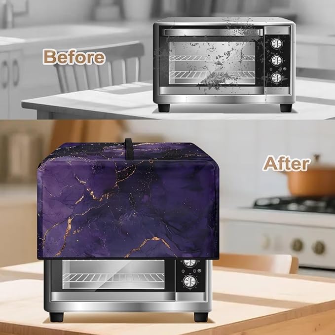 Microwave Oven Dust Cover, Marble Foldable Decorative Air Fryer Toaster Oven Cover Countertop Microwave Protector for Indoor Kitchen Decor Microwaves Protector for Dust Dirt, Purple