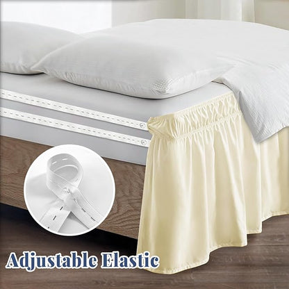 Twin Bed Skirt, Elastic Wrap Around Bed Skirt Twin Size, Bed Skirts for Adjustable Bed, Easy Fit with 18" Drop Length Tailored Drop Dust Ruffle (Light Yellow)