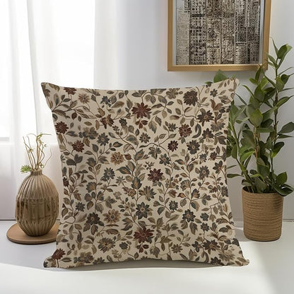 William Morris Abstract Vintage Floral Velvet Butterfly Design Throw Pillow Covers Home Decor, Retro Art Deco Pillowcase Cushion Cover for Bed Sofa Living Room, Square 18x18inch (Beige-Floral)