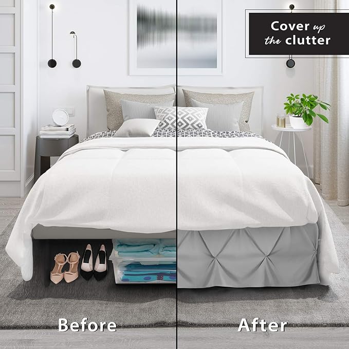 Nestl Premium Microfiber Bedskirt - Twin Size, Pinch Pleat, 14" Drop, Hotel Quality, Light Grey