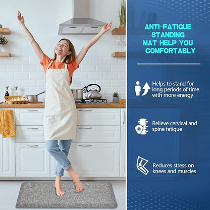 Anti Slip 3/4 inchs Anti Fatigue Kitchen Floor Mat, Ergonomic Comfort Standing Mat, Waterproof Kitchen Runner for Home, Kitchen, Office, Laundry, Garage (Light Gray, 20" x 32" -0.75")