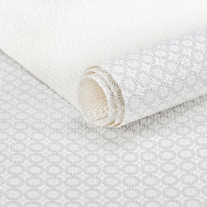 RAY STAR 12X120 Inch Shelf Liner for Kitchen Cabinets, Non-Adhesive Cabinet Liner Washable, PVC Drawer Liner for Dresser Non-Slip Bathroom (White Circle)(2 Roll)