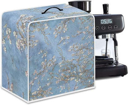 Oil Painting Style Coffee Maker Covers With Top Handle Folding Coffee Machine Dust Covers For Blender Mixer Juice Machine Keep Office Home Kitchen Clean Almond Blossoming Blue