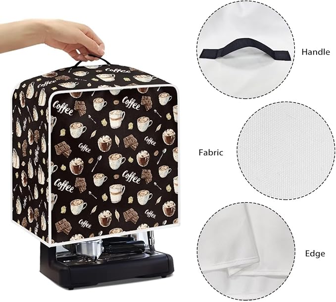 Coffee Maker Cover – Dust Protection Stain Resistant Washable Appliance Cover Kitchen Decoration Gifts For Coffee Lovers Chocolate and Cake Black