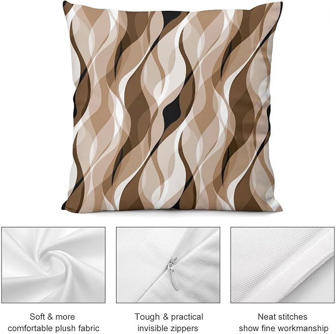 Brown Throw Pillow Covers Modern Abstract Grey and Brown Striped Decorations for Bedroom Living Room Farmhouse Sofa Pillows Bed Couch 20x20 Inch