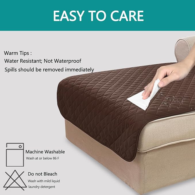 U-NICE HOME Sectional Couch Cover for Dogs Chaise Lounge Reversible Sofa Cover Furniture Protector Cover for Pets with Elastic Adjustable Strap (Chaise Lounge, Coffee/Beige)