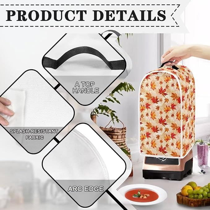 Fall Maple Leaf Dust Cover for Blender Thanksgiving Kitchen Decor Blender Covers Stain Resistant Food Processor Dust Cover Washable Appliance Cloth Cover with Top Handle