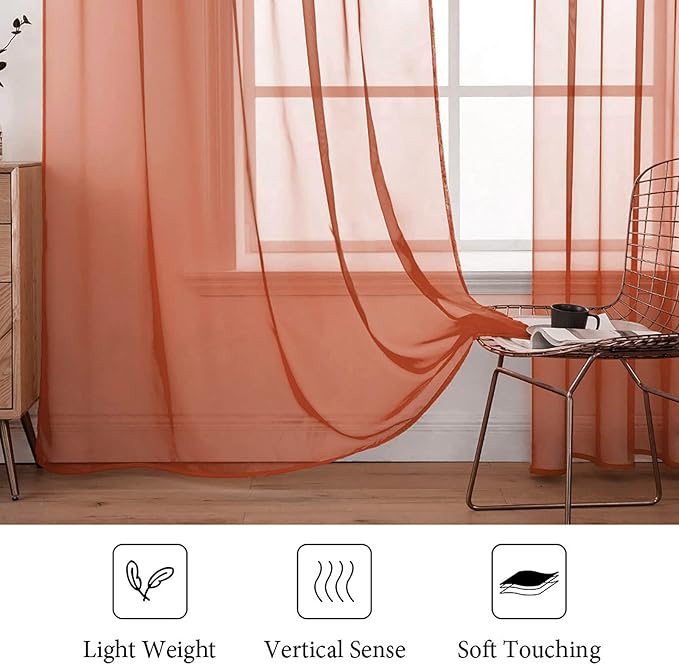 MIULEE 2 Panels Solid Color Sheer Window Curtains Elegant Window Voile Fall Panels/Drapes/Treatment for Bedroom Living Room (54X45 Inches Burnt Orange)