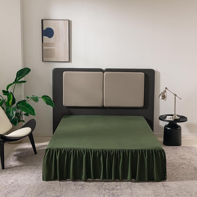 TSUTOMI Green Bed Skirt Twin Size Ruffled Bed Skirt with Split Corners, Twin Bed Skirt 16 Inch Drop,Twin Size Bed Skirt Green for Ruffled Bed Skirt with Split Corners, Bed Skirt Twin Size