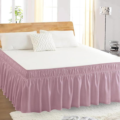 Full Bed Skirt, Elastic Wrap Around Bed Skirt Full Size, Bed Skirts for Adjustable Bed, Easy Fit with 18" Drop Length Tailored Drop Dust Ruffle (Pink)
