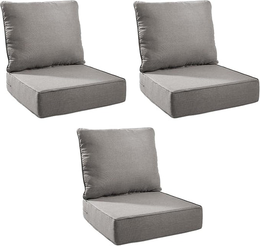 Outdoor Cushion Set for Furniture Patio Furniture, UV Resistant, Water Resistant - 6 Inch Thick Foam Garden Cushions– 22x24 Inch Patio Seat Covers for Chair/Sofa/Couch | Grey | 3-Pack |