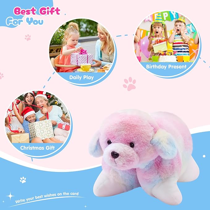 Glow Guards 14" Light Up Musical Rainbow Dog Stuffed Animal Sofa Decors Christmas Children's Day Birthday Gifts for Toddlers Kids (Rainbow Dog, LED & Music)