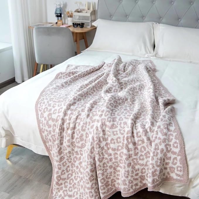 Ultra Soft Leopard Throw Blanket for Couch, Lightweight Warm Fluffy Reversible Cream Cheetah Throw Blanket for Sofa Bed Decor, Beige