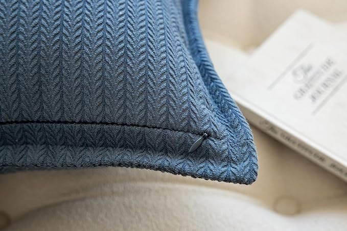 Set of 2 Herringbone Embossed Stripe Flange Throw Pillow Covers for Couch and Bed - 18"x18", Steel Blue