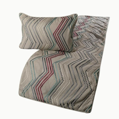 The HomeCentric King Queen Twin Beige Linen Bed Runner with Decorative Throw Pillow Cover, Linen with Embroidery, Chevron Modern Pattern - Dotty Chevron