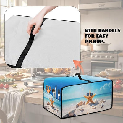 Dust Cover for Microwave Oven Heavy Duty Microwave Oven Cloth Cover with Storage Pockets Foldable Dust-Proof Kitchen Appliance Protector, Starfish Sunglasses Beach Seashell Print, M