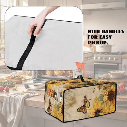 Convection Toaster Oven Cover with Pockets, Easy to Clean, Smart Microwave Baking Oven Dust Cover for Countertop, S, 14.5 x 18.5 x 9 Inches, Retro Sunflower Butterfly