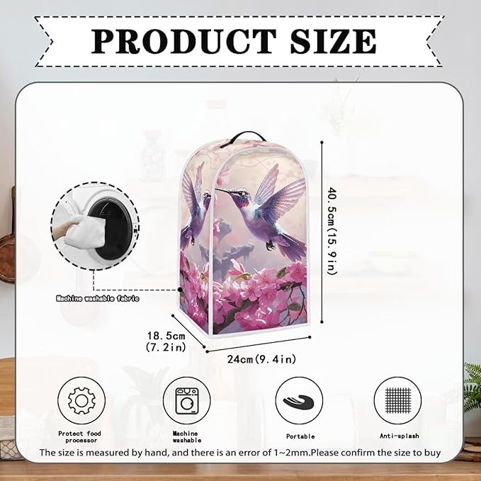 Talayituse Hummingbird Cherry Blossom Blender Dust Cover with Handle, Stand Mixer or Coffee Maker Appliance Cover Anti Fingerprint Dust Proof Stain Resistant Blender Cover for Home Kitchen