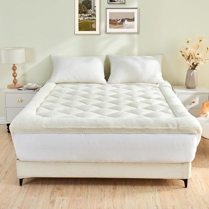 Mattress Topper Full for Back Pain Thick Mattress Pad Cover Sherpa Plush Pillow Top Down Alternative Fill Mattress Cover with 8-22 Inch Deep Pocket
