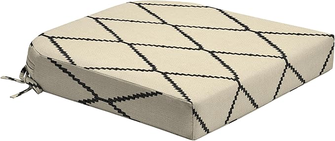 Arden Foam Outdoor Round Back Seat Cushion, 20 x 19, Made with ProFoam, Rain-Proof, Fade Resistant, Tan Diamond Trellis