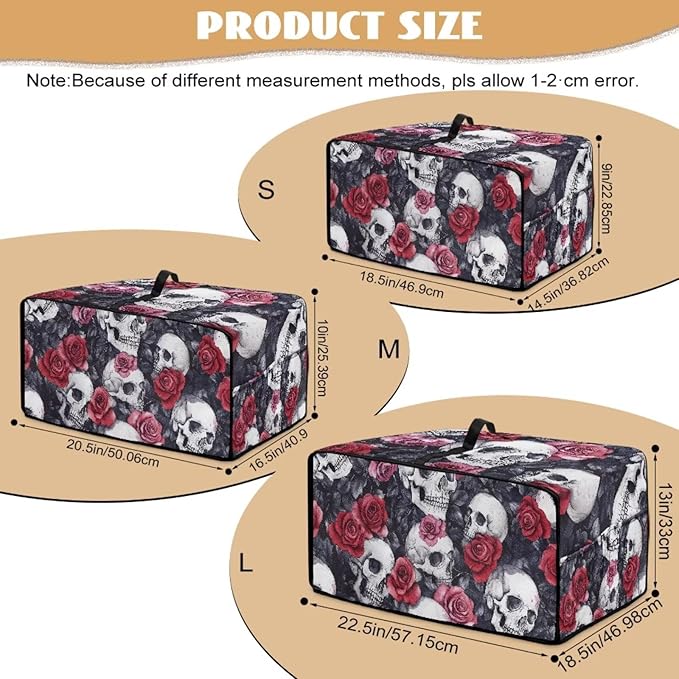 Skull Red Rose Print Microwave Oven Dust Cover Toaster Oven Cover with Top Handle Dust-Proof Kitchen Appliance Protector Dirt and Fingerprint Protection, L