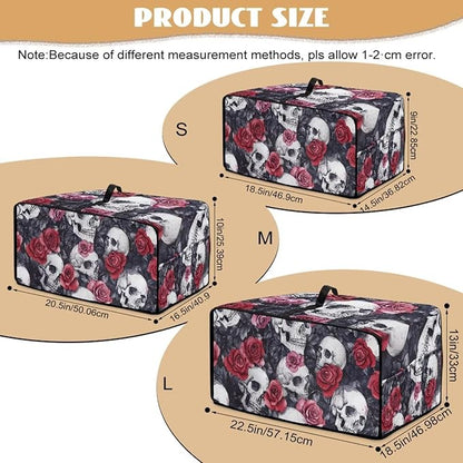 Skull Red Rose Print Microwave Oven Dust Cover Toaster Oven Cover with Top Handle Dust-Proof Kitchen Appliance Protector Dirt and Fingerprint Protection, S