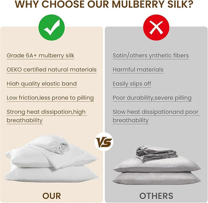 Luxury Mulberry Silk Modal King Size Sheet Set 4pc, Ultra Breathable & Cooling Bed Sheets for Hot Sleepers, Hotel Luxury Silky Bedding Sheets, 16" Deep Pocket(King,White)