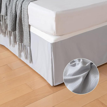 Queen Bed Skirt, Grid Plaid Soft Quadruple Pleated Ruffle Bed Skirt, Tailored Dust Ruffle 14 Inch Drop Easy Fit, Machine Washable (Silver Grey)